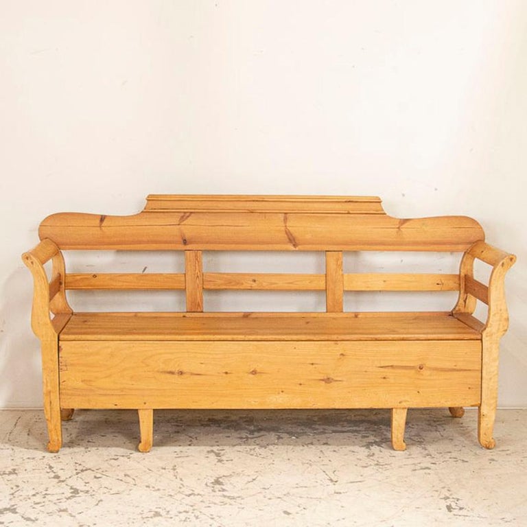 Antique Pine Swedish Bench with Storage For Sale at 1stDibs
