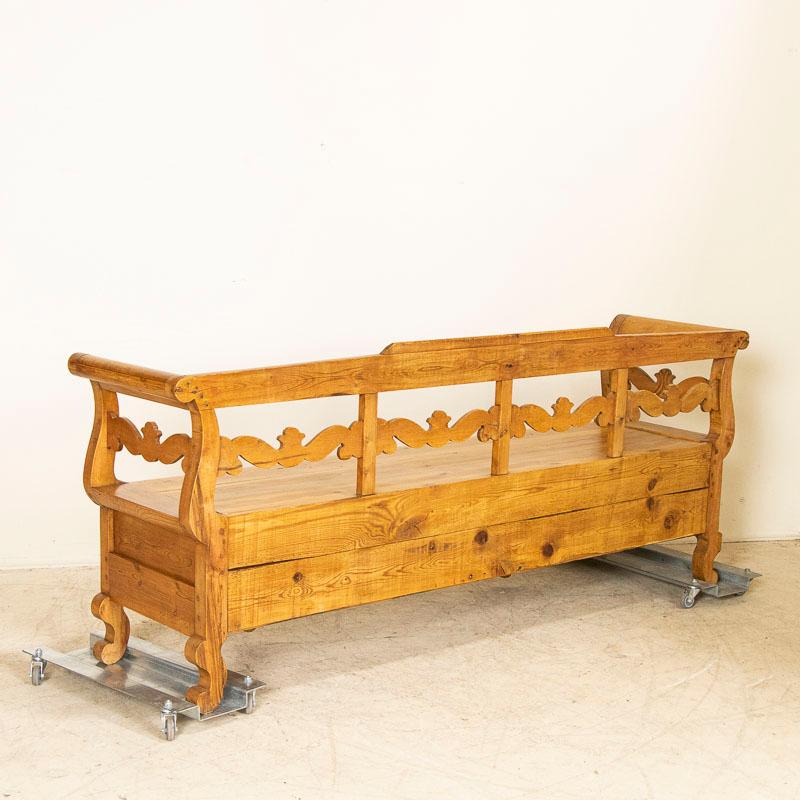 Antique Pine Swedish Bench with Storage In Good Condition For Sale In Round Top, TX