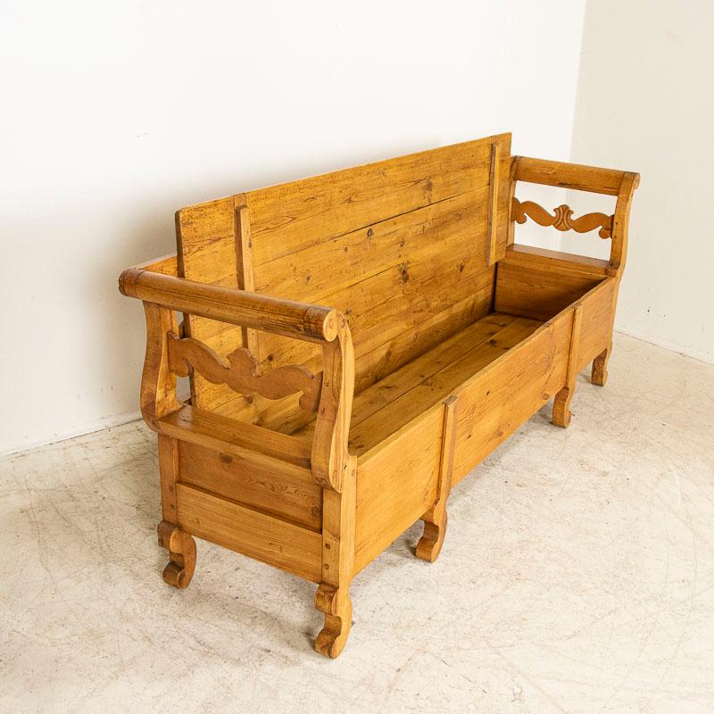 Wood Antique Pine Swedish Bench with Storage For Sale