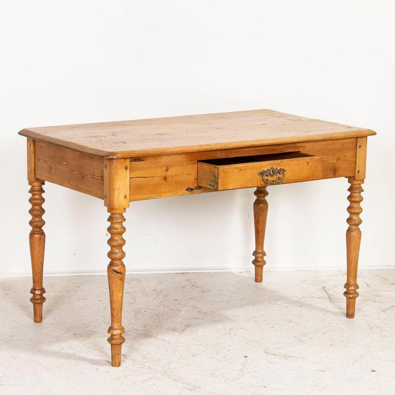 Antique Pine Table Desk with Turned Legs and Single Drawer at 1stDibs