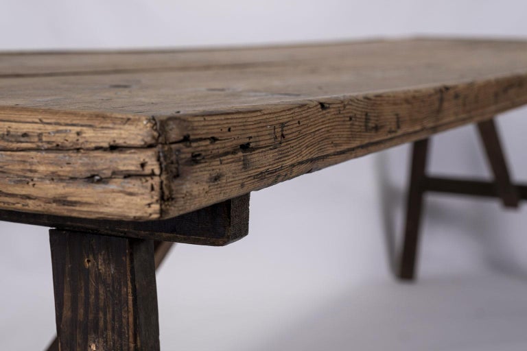 Antique Pine Trestle Dining Table For Sale at 1stDibs