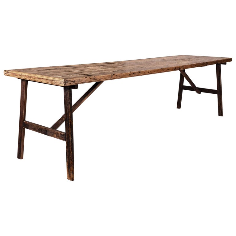 Antique Pine Trestle Dining Table For Sale at 1stDibs