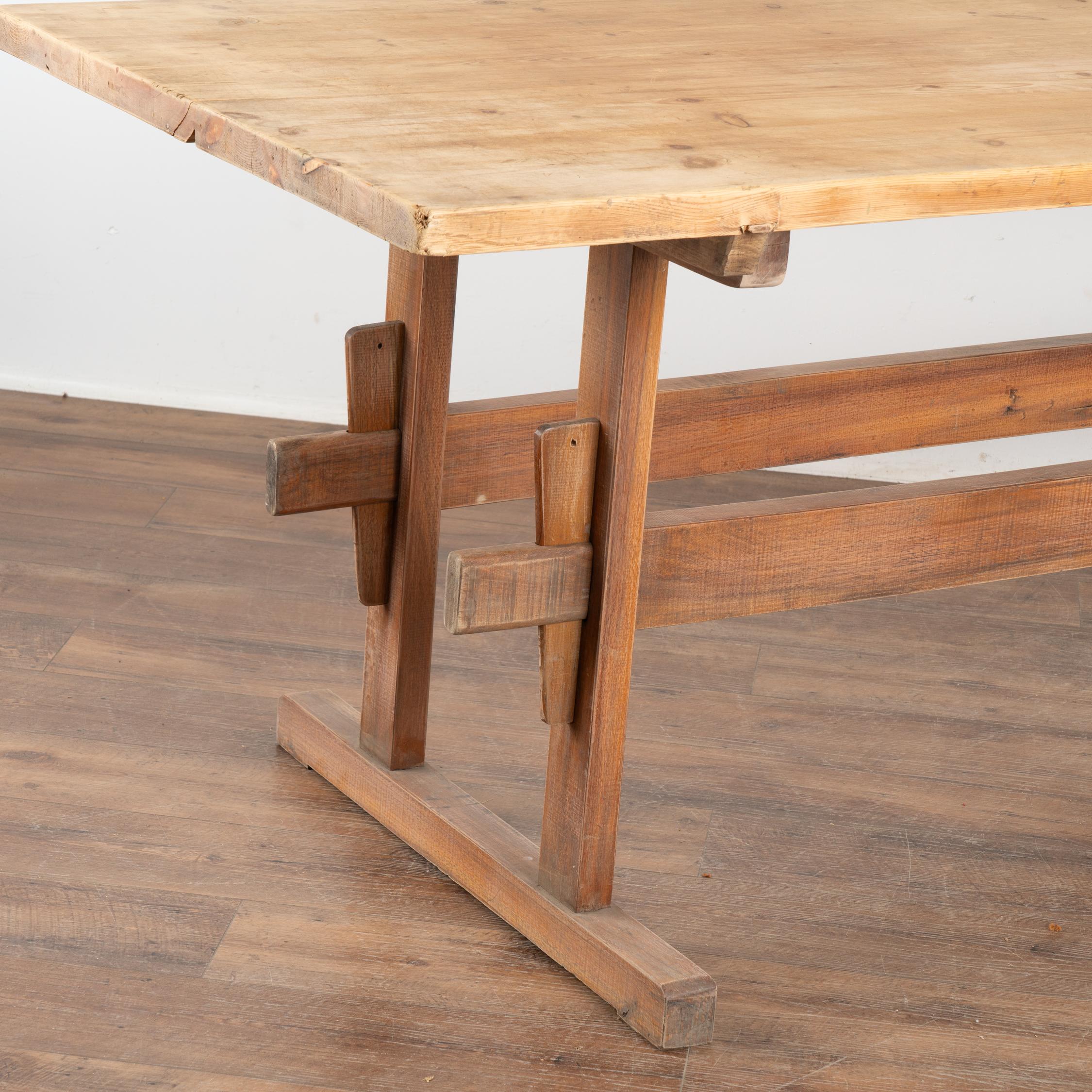 Antique Pine Trestle Farm Dining Table, Hungary circa 1890-1910 In Good Condition In Round Top, TX