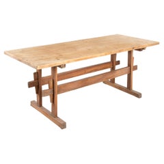 Antique Pine Trestle Farm Dining Table, Hungary circa 1890-1910
