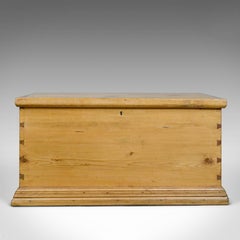 Antique Pine Trunk, English, Victorian, Blanket, Carriage Chest, Box, circa 1880
