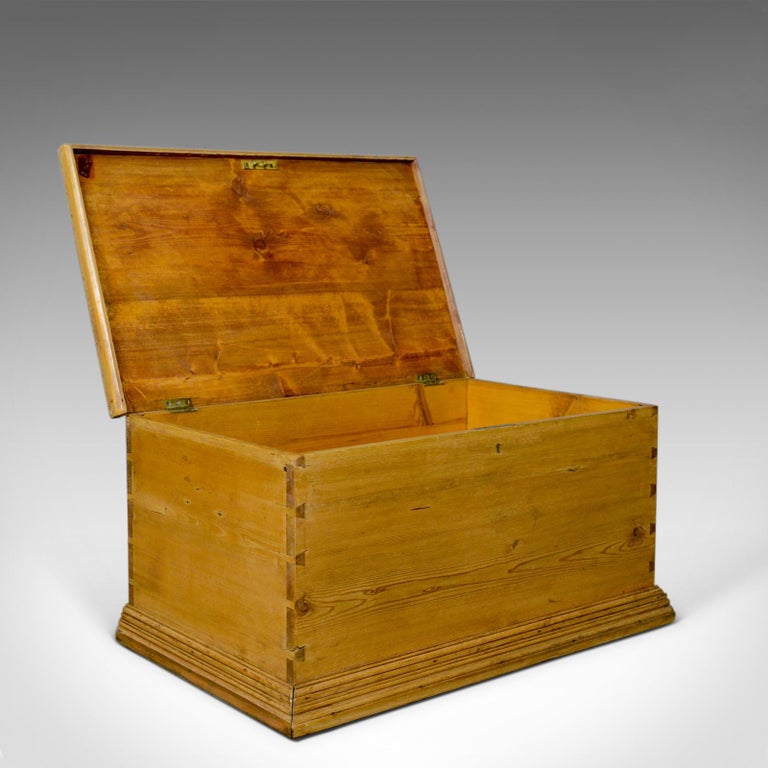 Antique Pine Trunk, English, Victorian, Blanket, Carriage Chest, Box