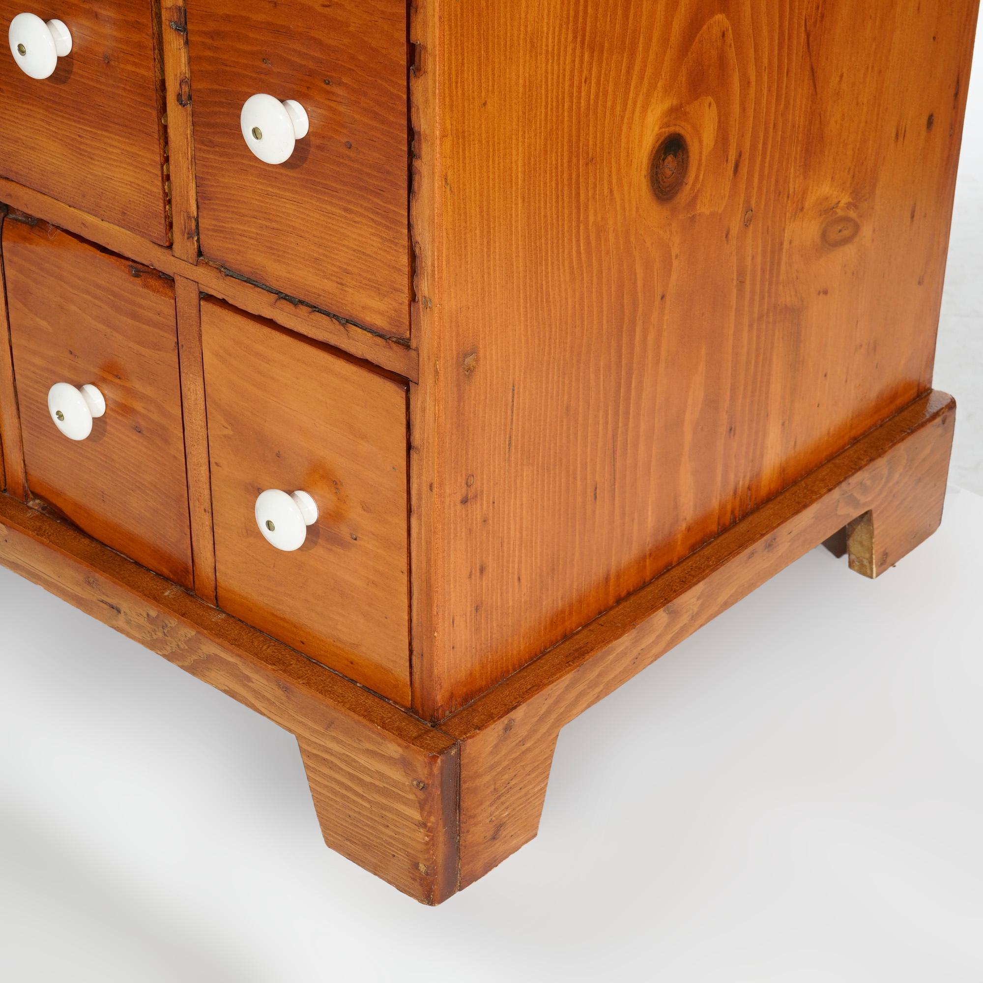 Antique Pine Twelve-Drawer Apothecary Cabinet with Porcelain Knobs, 19th C For Sale 12
