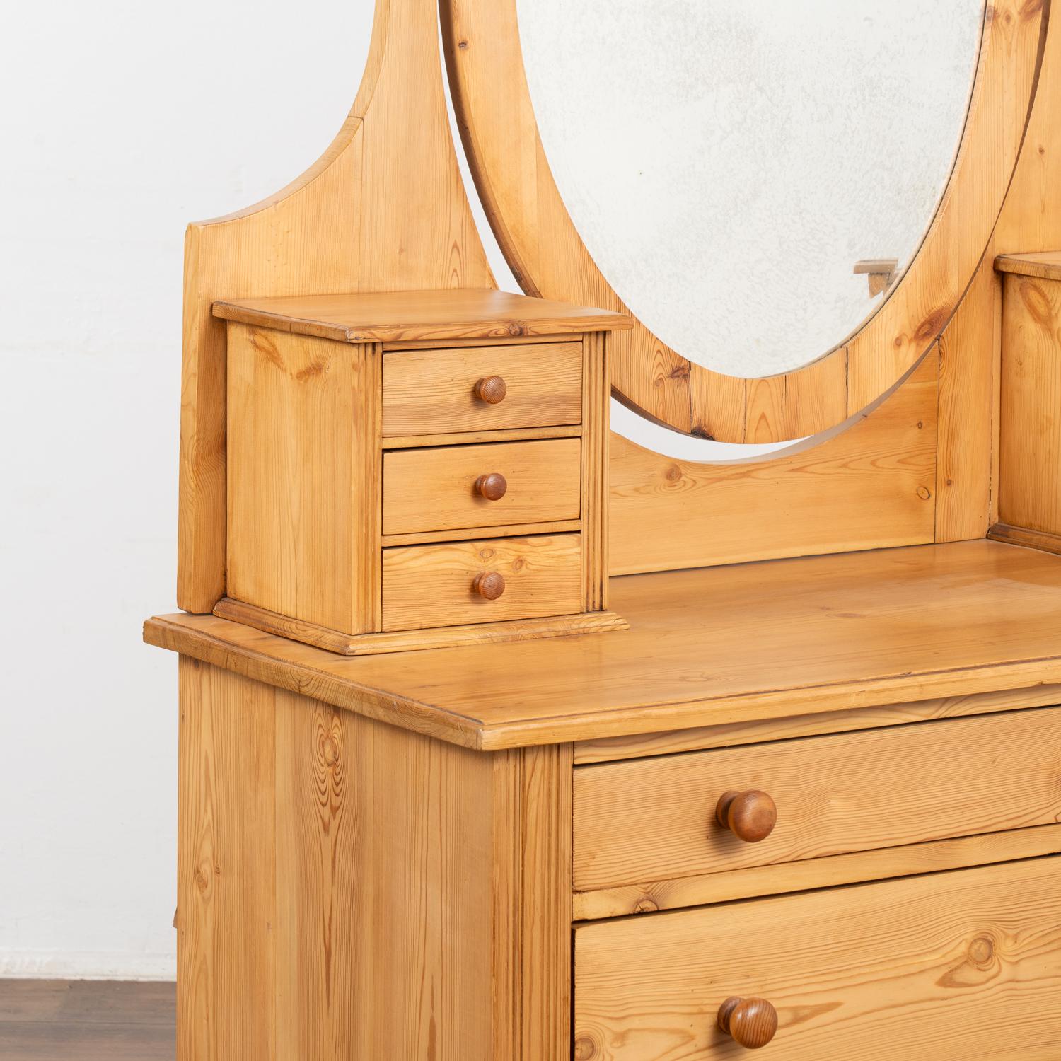 Country Antique Pine Vanity Mirror Dresser Chest of Drawers, Denmark circa 1920 For Sale