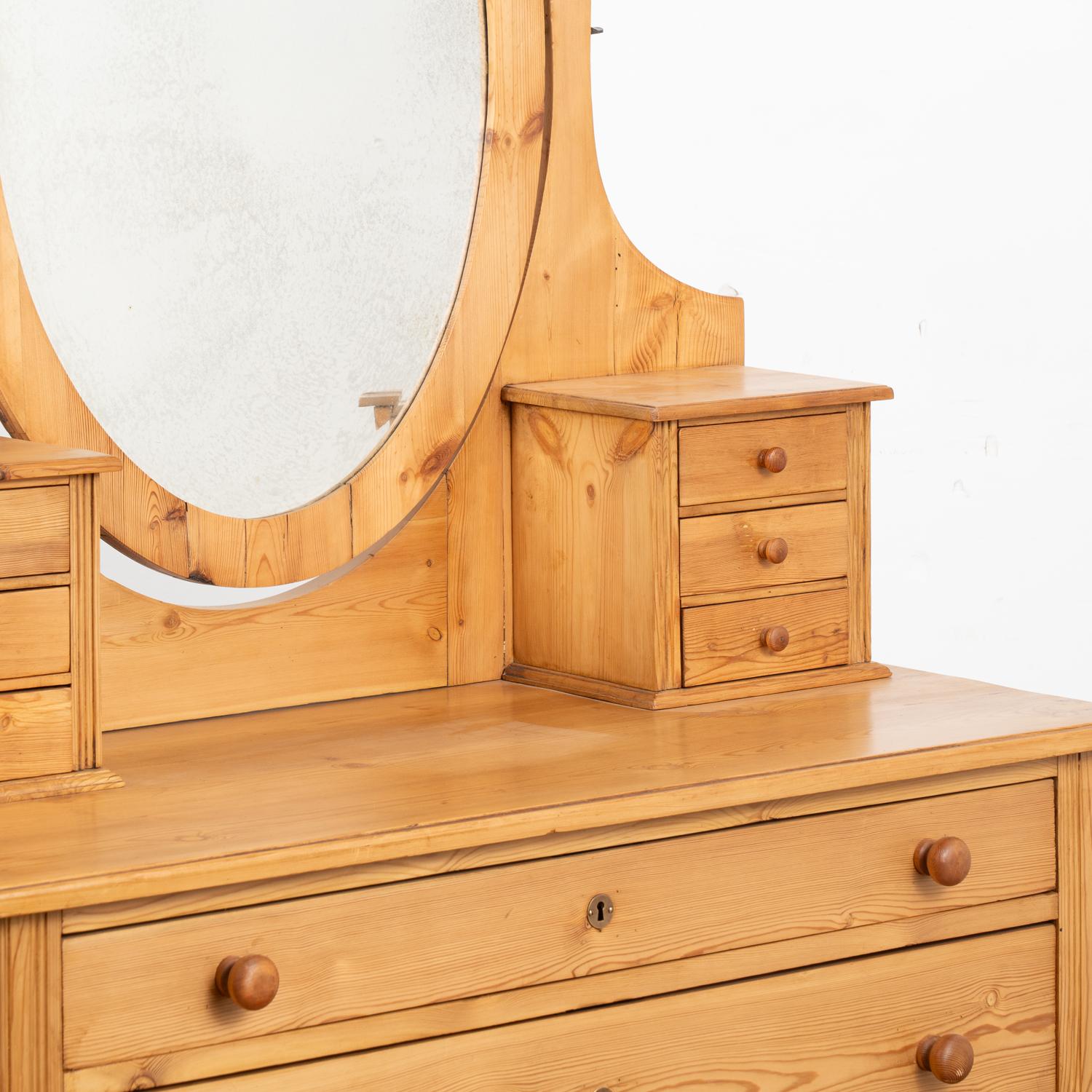 Danish Antique Pine Vanity Mirror Dresser Chest of Drawers, Denmark circa 1920 For Sale