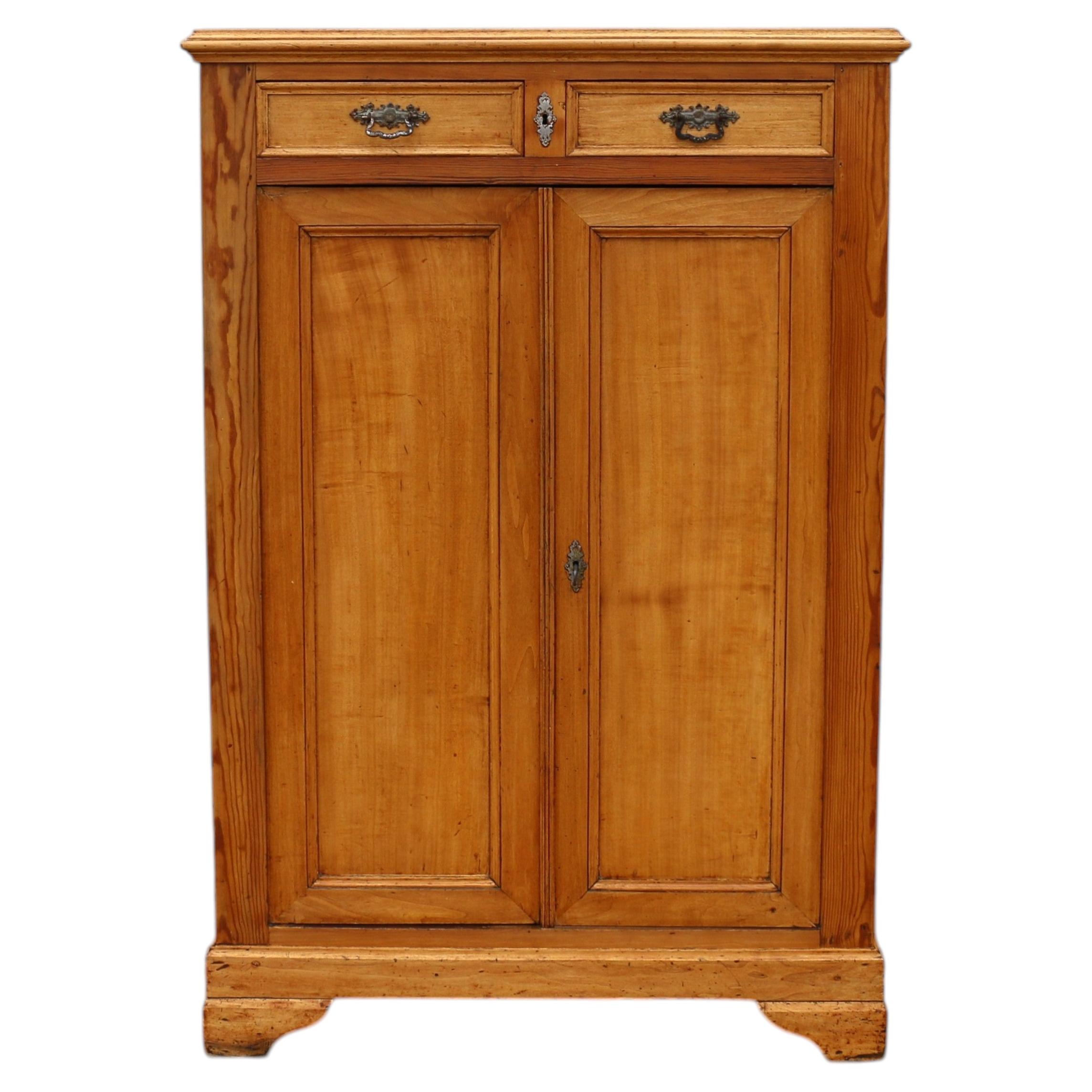 Antique Pine Vertiko Cabinet Late 19th Century Solid Wood Cupboard
