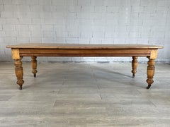 Antique Pine Victorian Style Large French Dining Table on Wheels