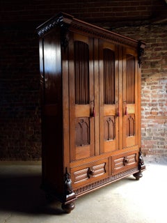 Antique Pine Wardrobe Gothic Armoire Pitch Pine Victorian, 19th Century Tall