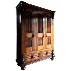 Antique Pine Wardrobe Gothic Armoire Pitch Pine Victorian, 19th Century Tall