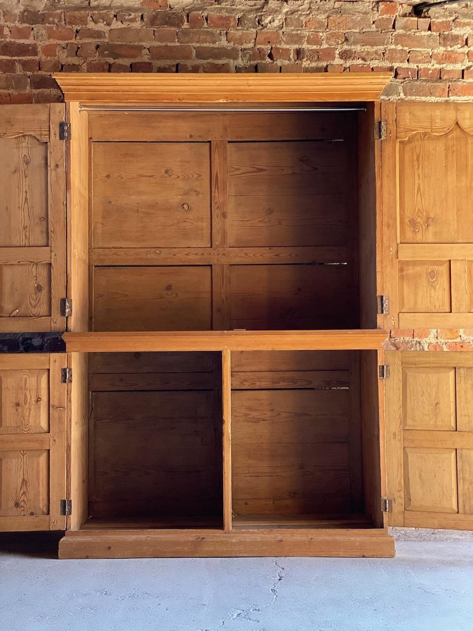 Antique Pine Wardrobe Housekeepers Cupboard 19th Century Victorian, circa 1890 In Fair Condition In Longdon, Tewkesbury