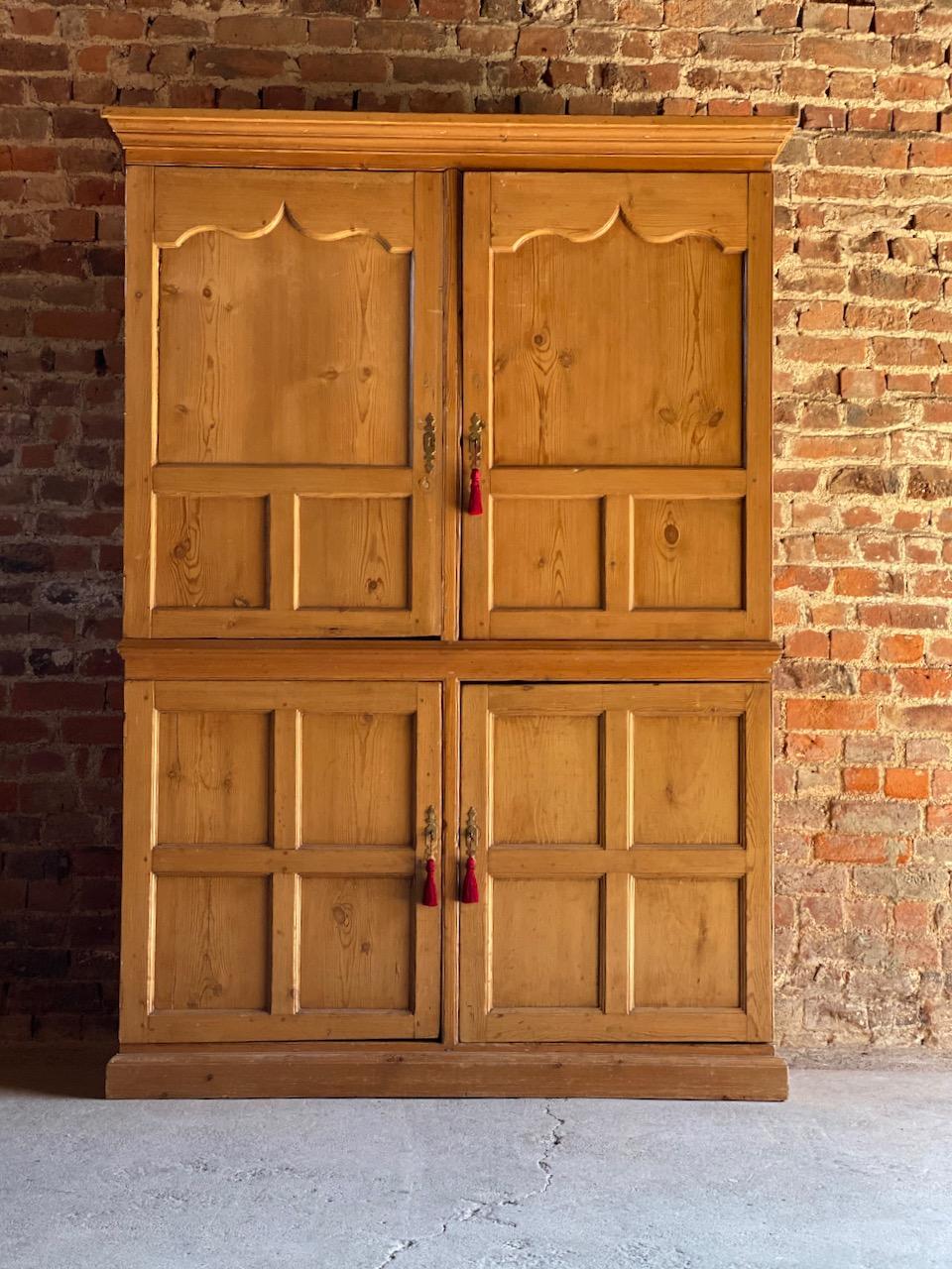Late 19th Century Antique Pine Wardrobe Housekeepers Cupboard 19th Century Victorian circa 1890