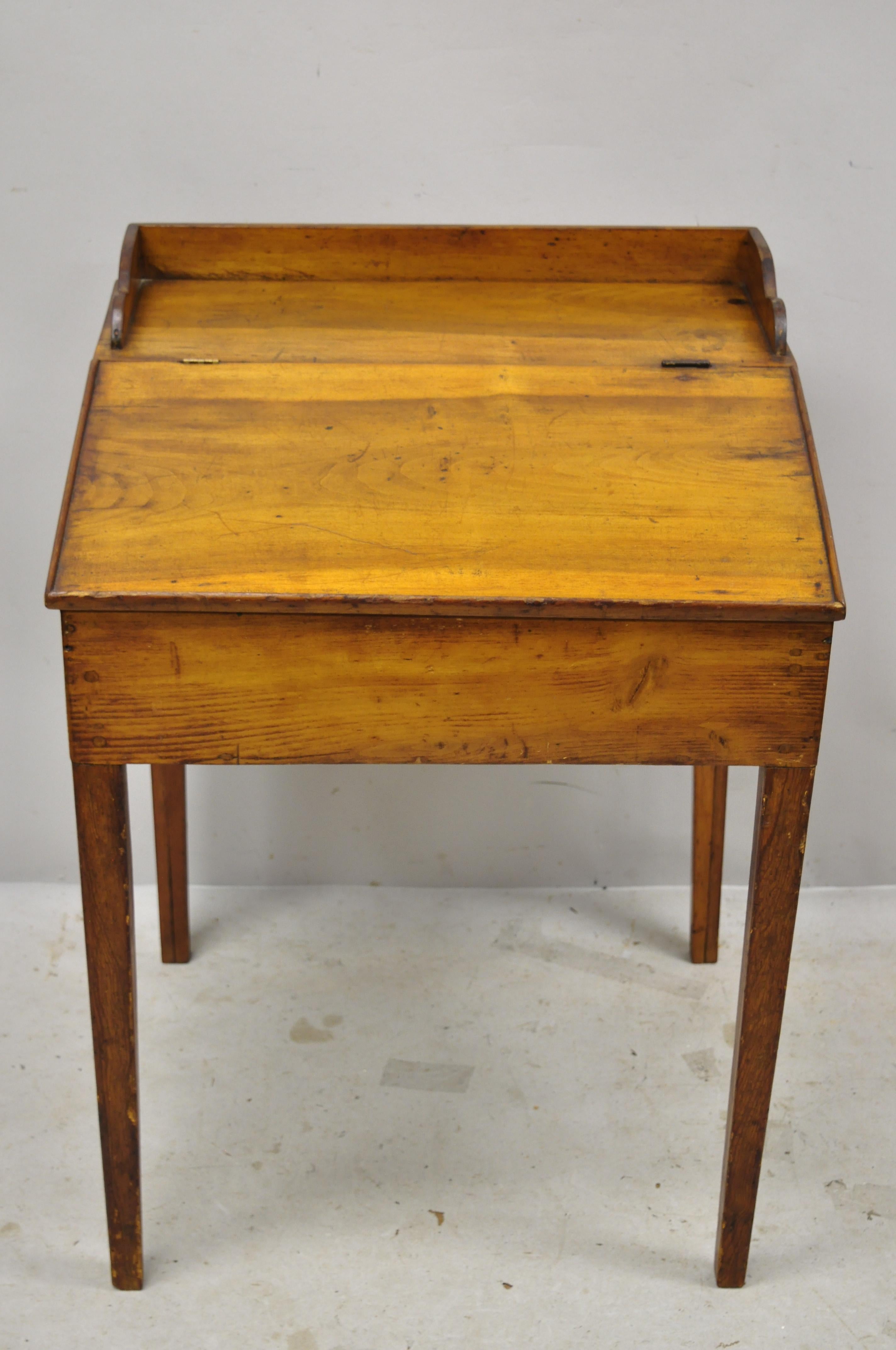 Antique Pine Wood American Primitive Flip Storage Work Plantation Desk Table 3