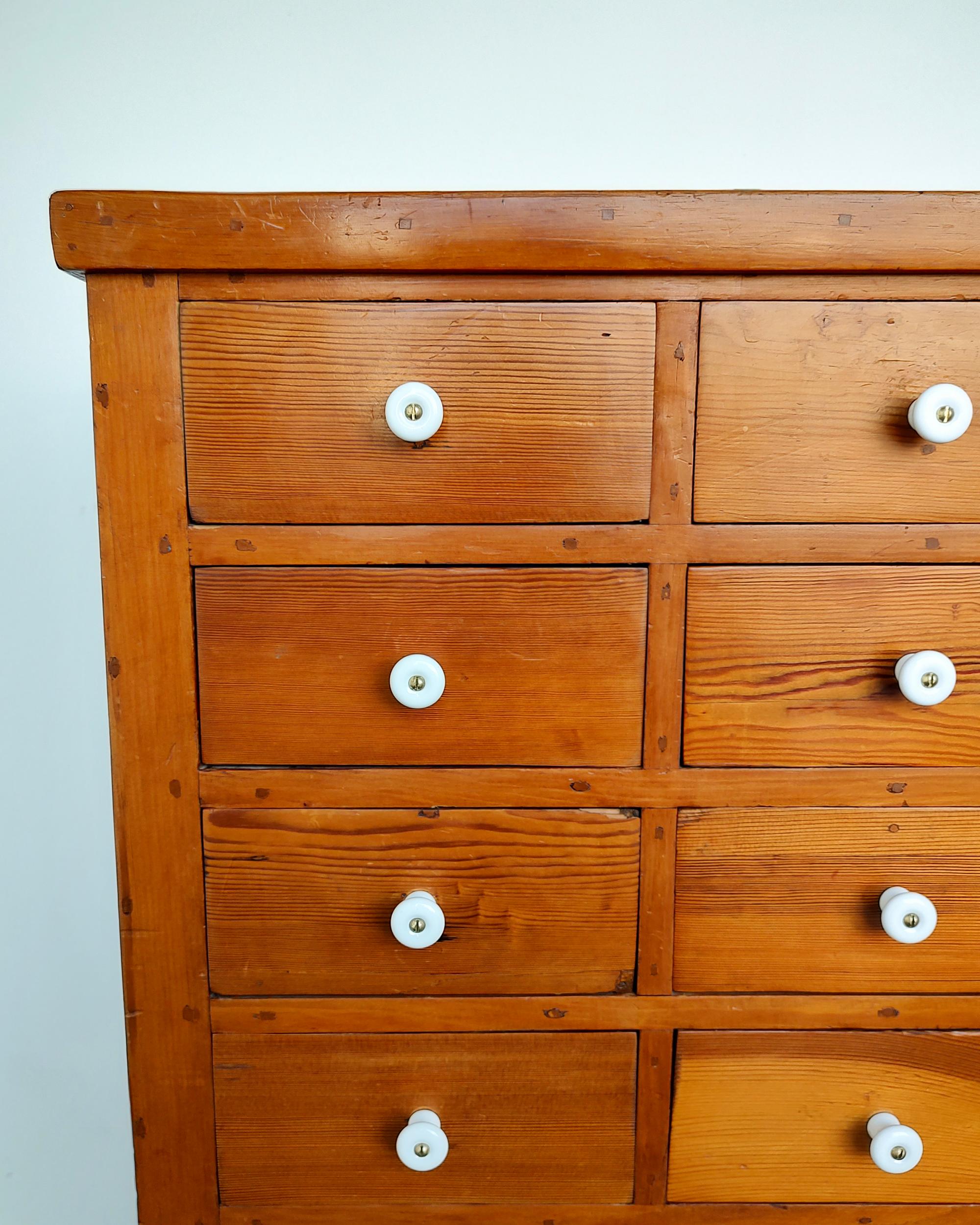 Antique Pine Wood Apothecary Chest of Drawers 1940s For Sale 2