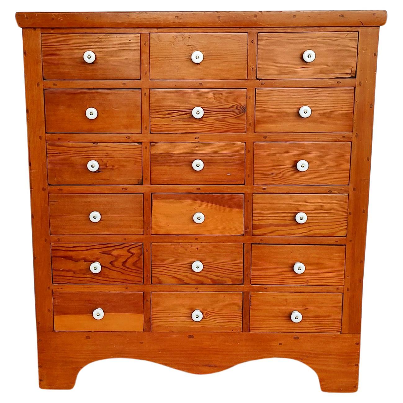 Antique Pine Wood Apothecary Chest of Drawers 1940s For Sale