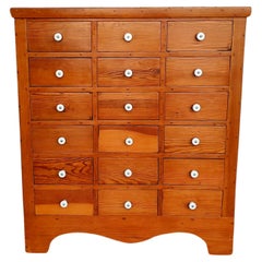 Vintage Pine Wood Apothecary Chest of Drawers 1940s