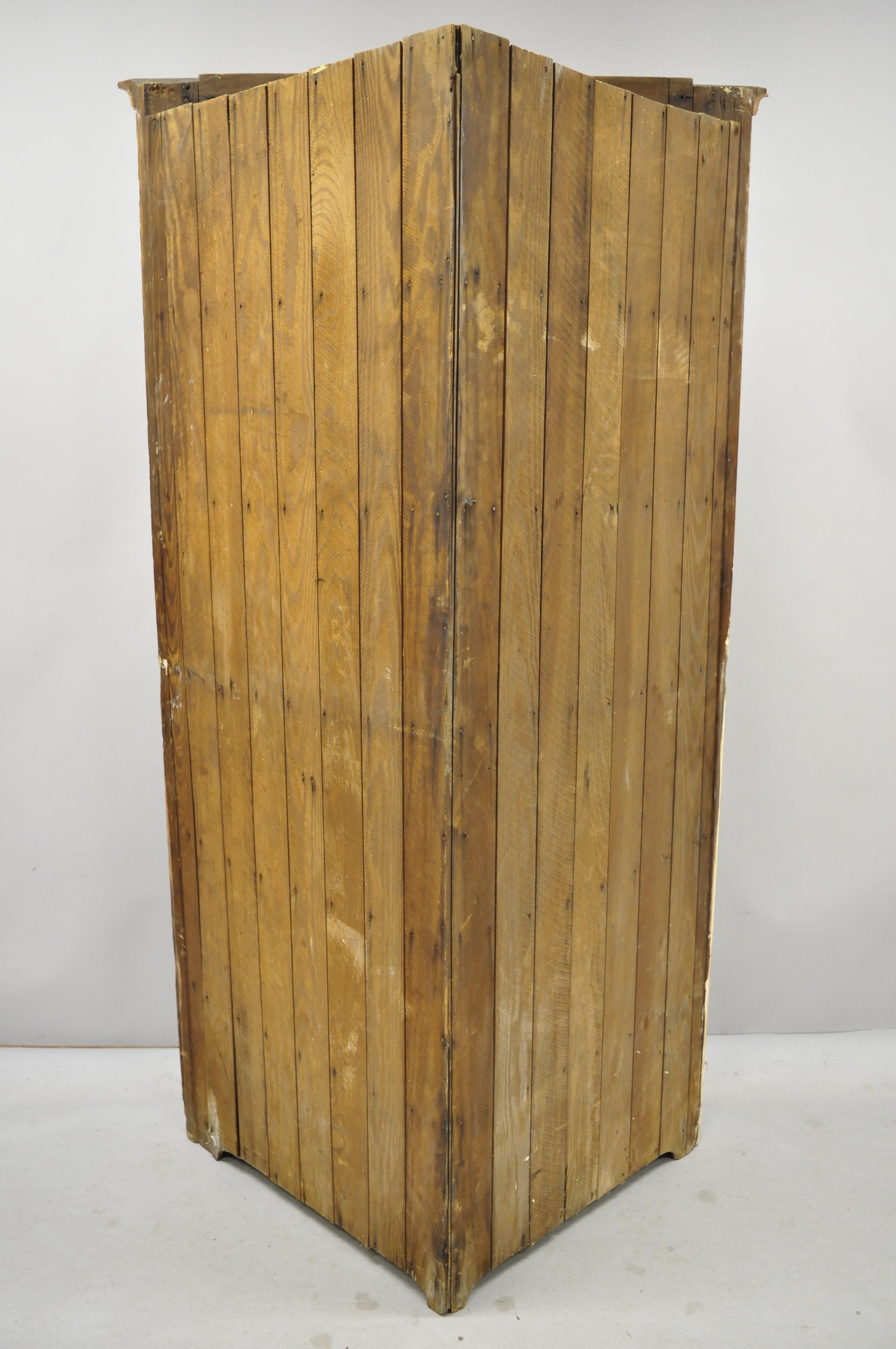 Glass Antique Pine Wood Primitive Corner China Cabinet Cupboard Blue Painted Interior For Sale