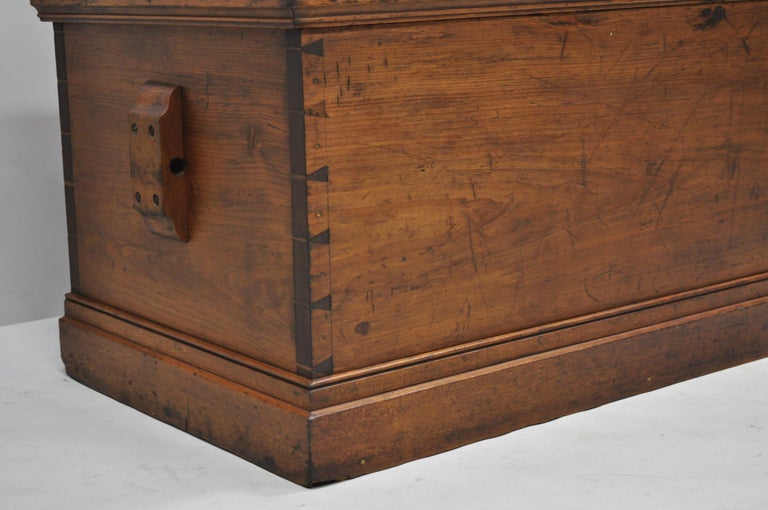 Antique Pine Wood Sailors Sea Chest Dovetailed Constructed Trunk Box at