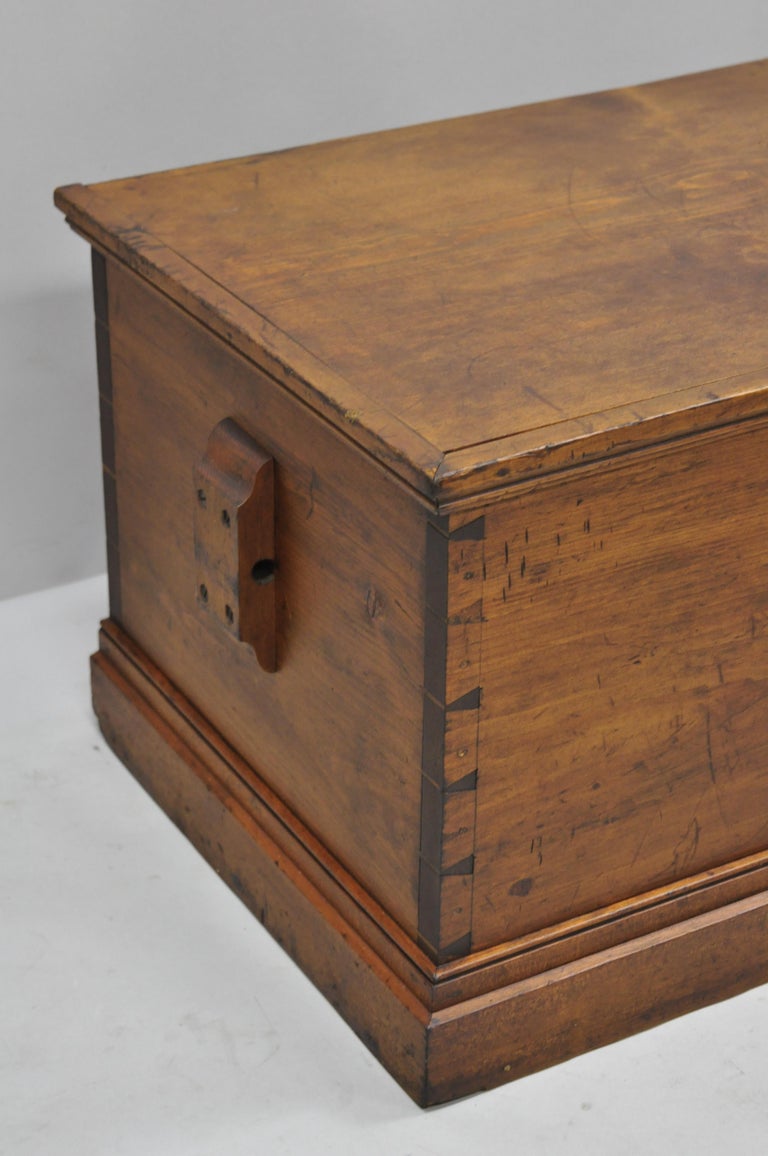 Antique Pine Wood Sailors Sea Chest Dovetailed Constructed Trunk Box at