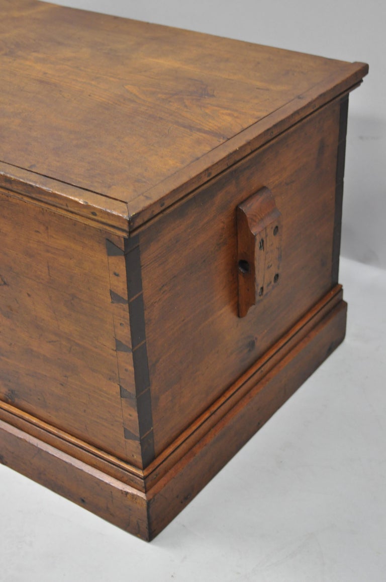 Antique Pine Wood Sailors Sea Chest Dovetailed Constructed Trunk Box at