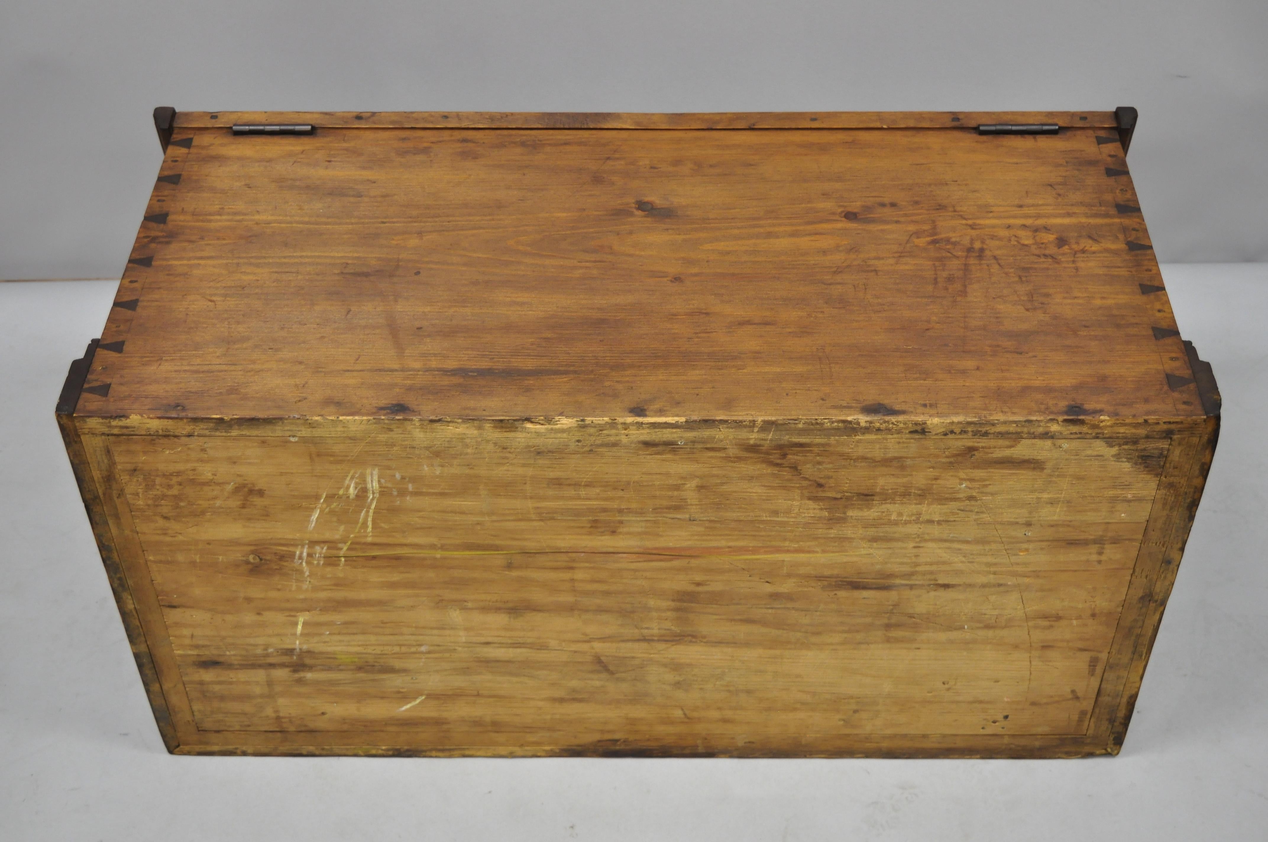 19th Century Antique Pine Wood Sailors Sea Chest Dovetailed Constructed Trunk Box