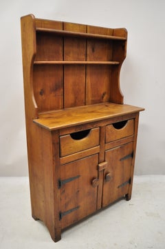 Antique Pine Wood Step Back Childs Size Small Colonial Hutch Cupboard Cabinet
