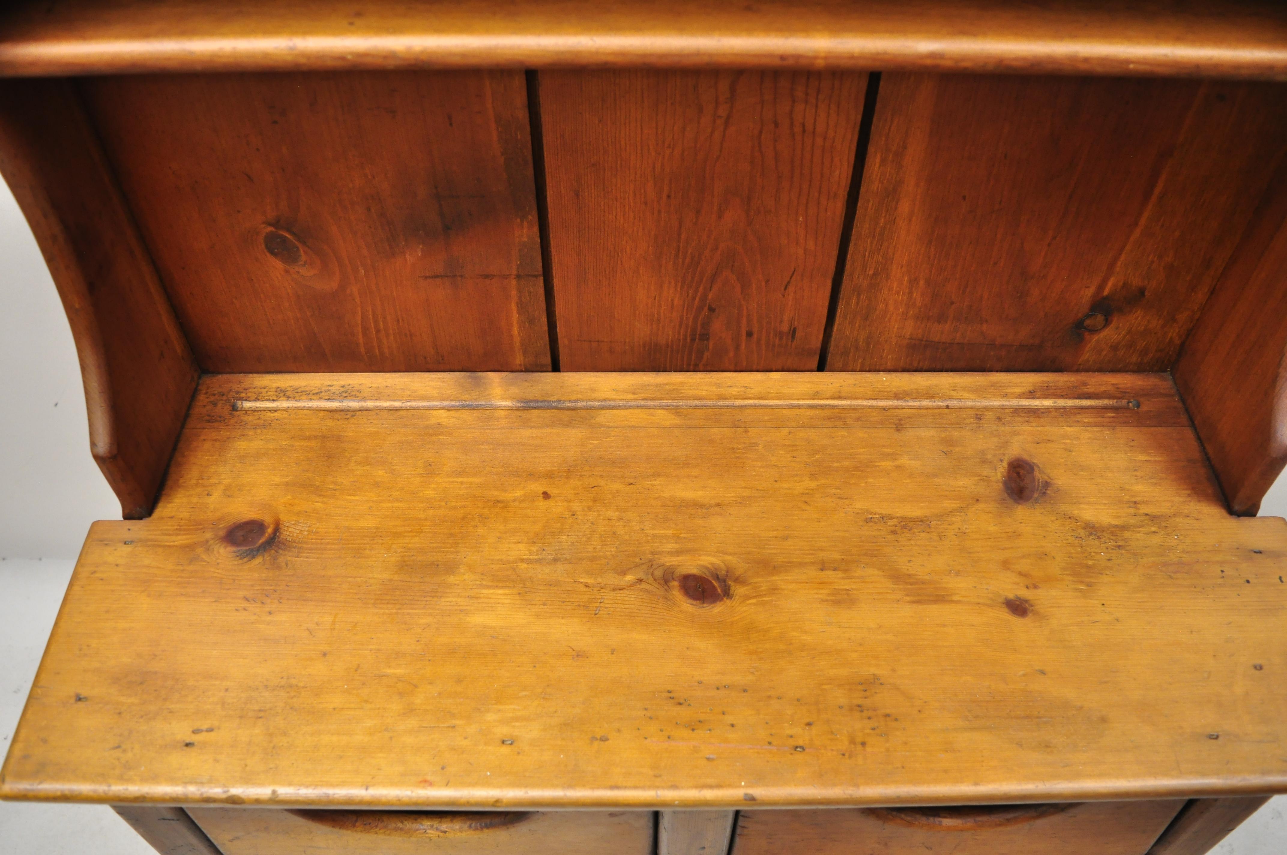 Antique Pine Wood Step Back Childs Size Small Colonial Hutch Cupboard Cabinet In Good Condition In Philadelphia, PA