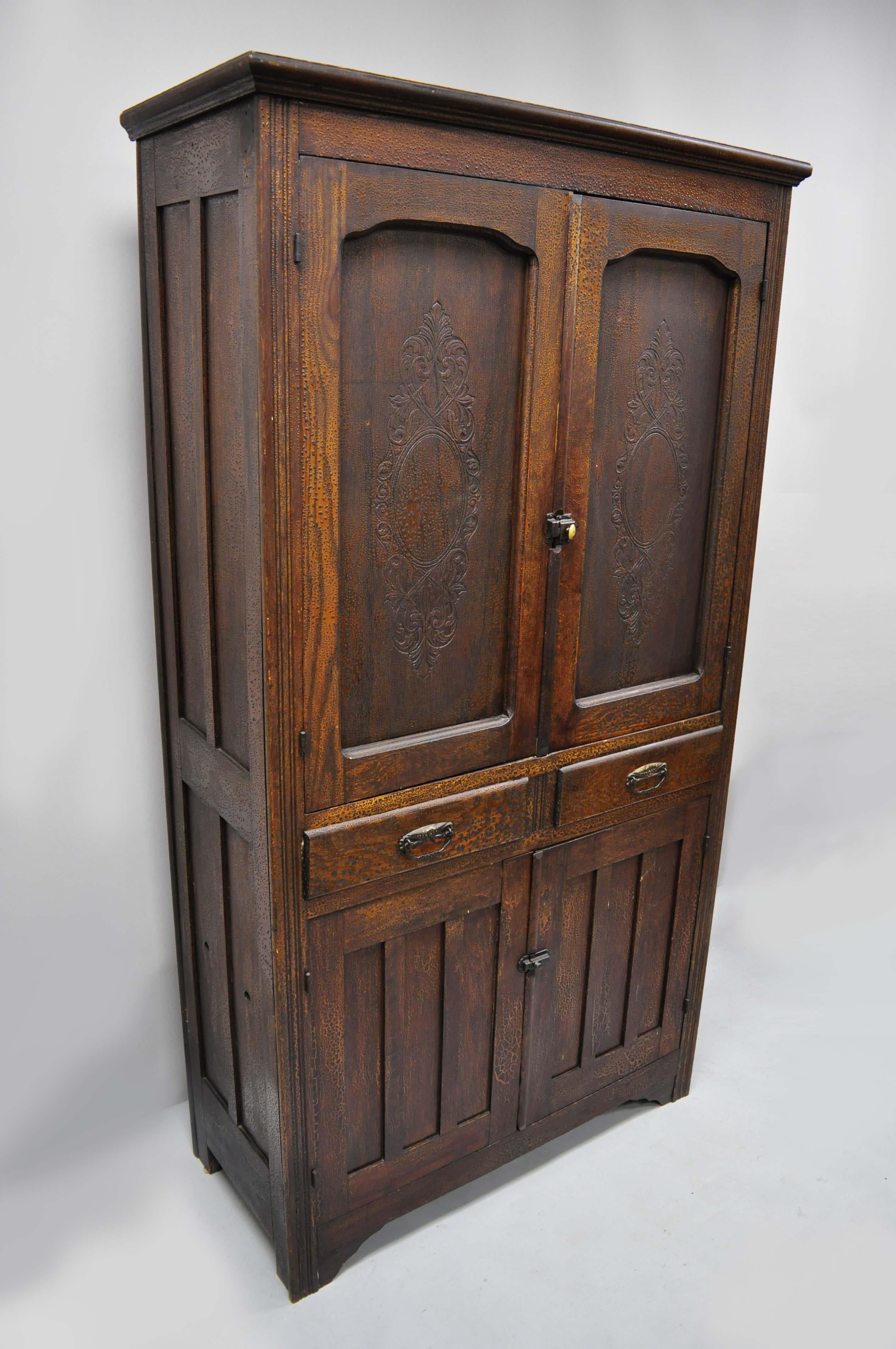 Antique Pine Wood Victorian Cupboard Cabinet Hutch with Alligatored Finish 2