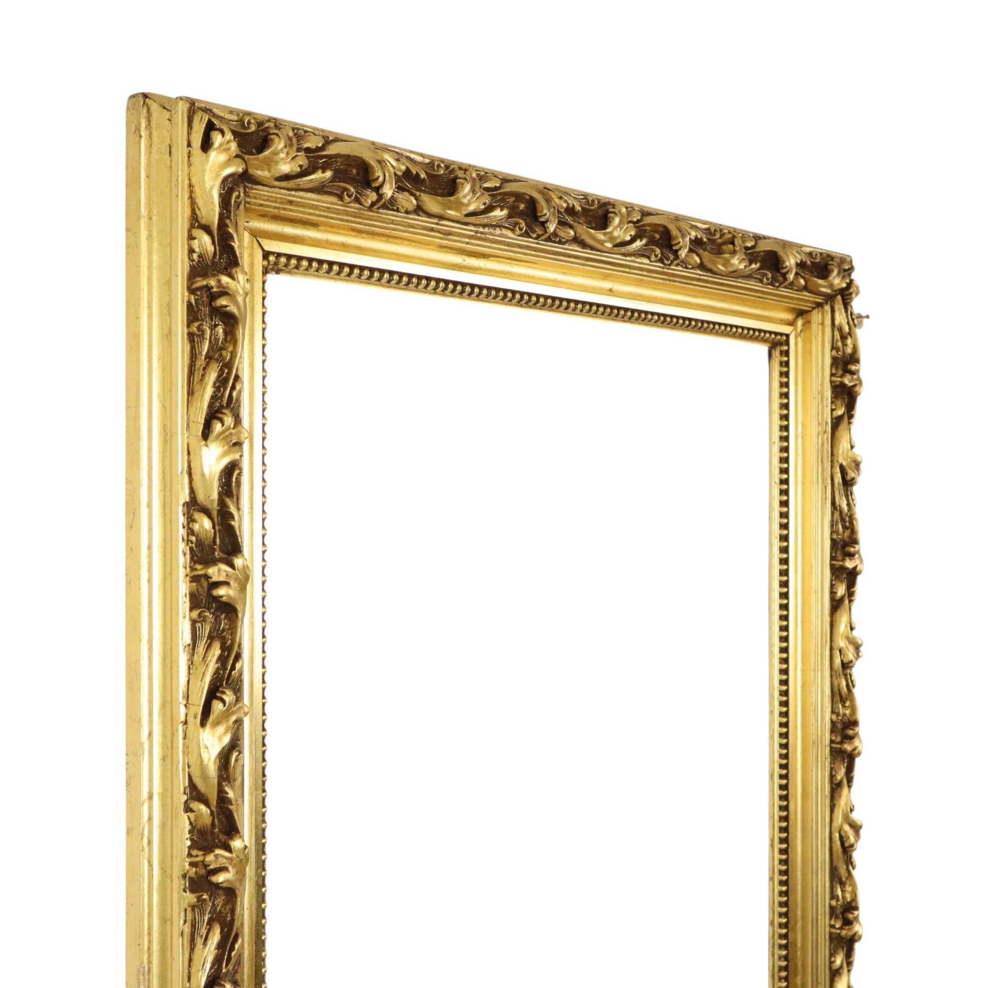 Antique Pinewood Baroque Style Frame Painting Gold Leaf 101cm For Sale 4