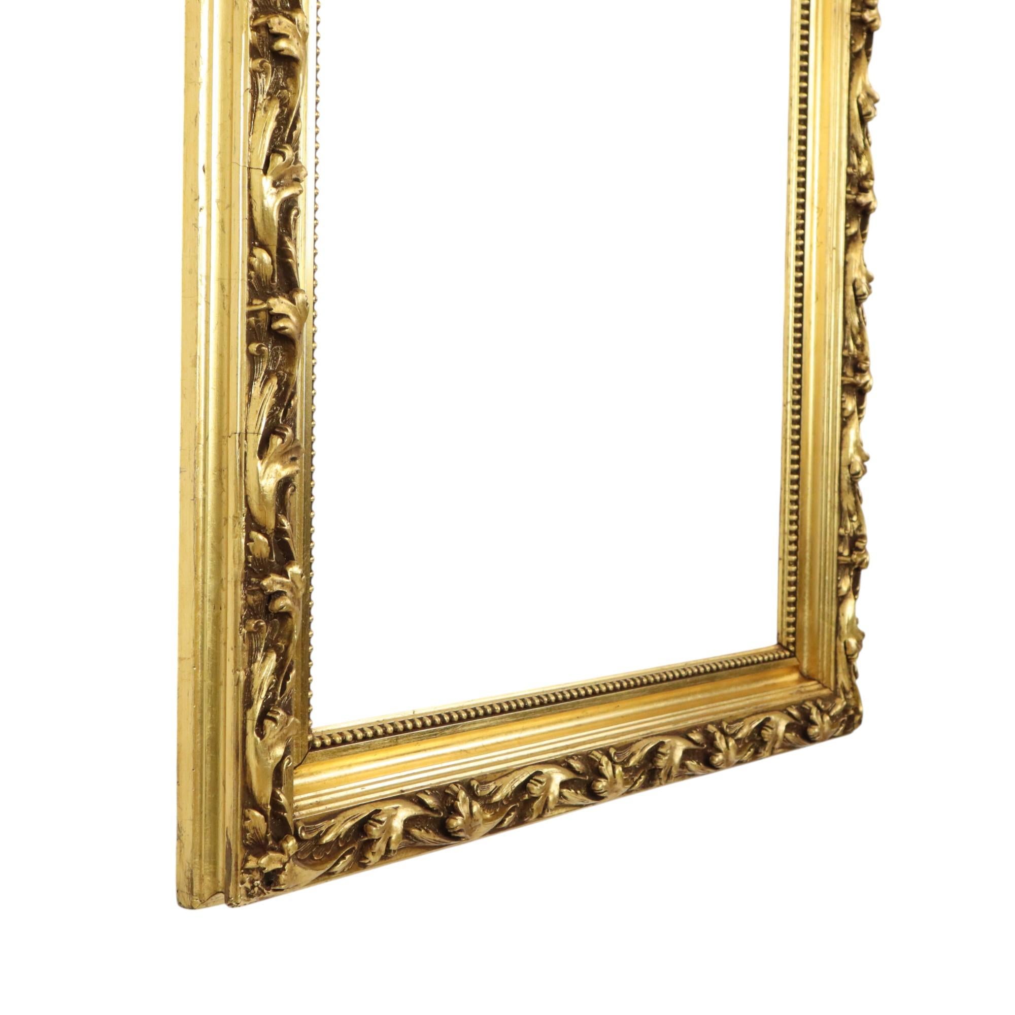 Antique Pinewood Baroque Style Frame Painting Gold Leaf 101cm For Sale 5