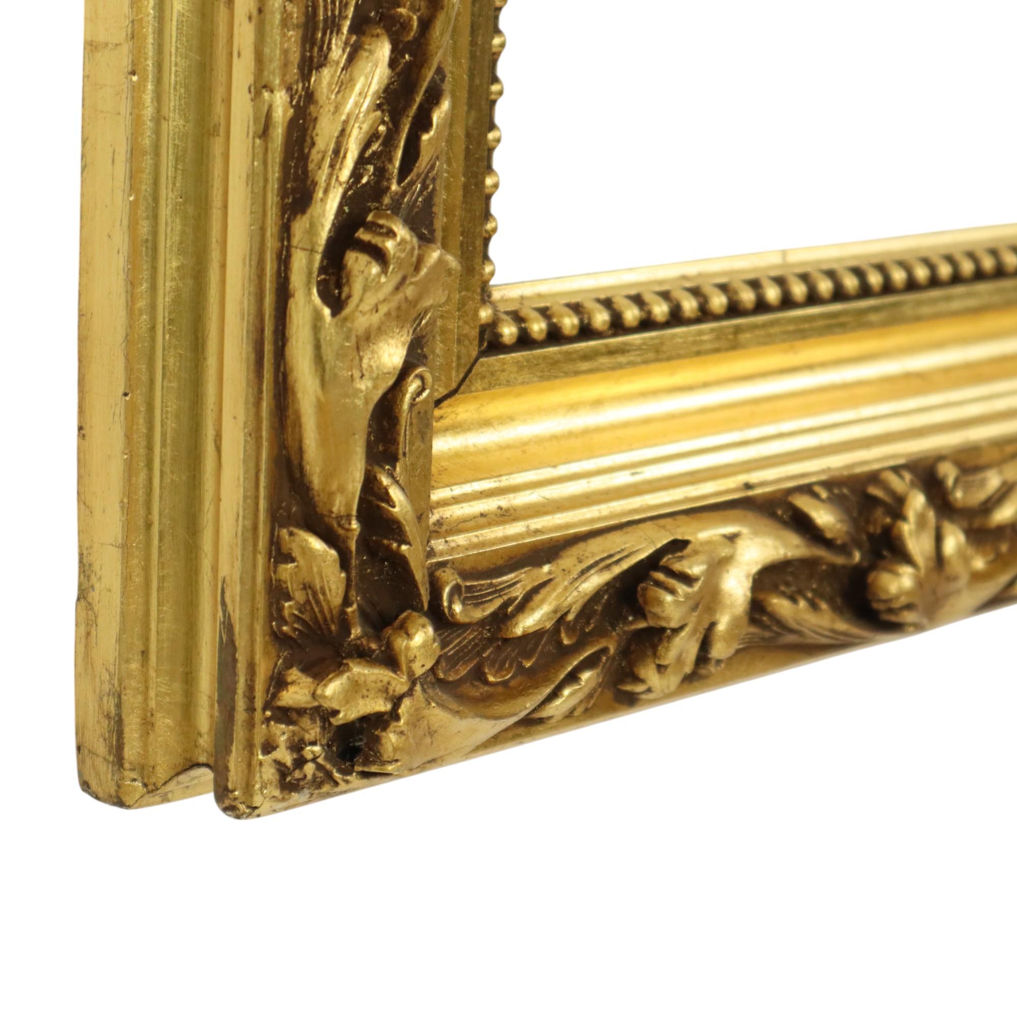 Antique Pinewood Baroque Style Frame Painting Gold Leaf 101cm For Sale 6