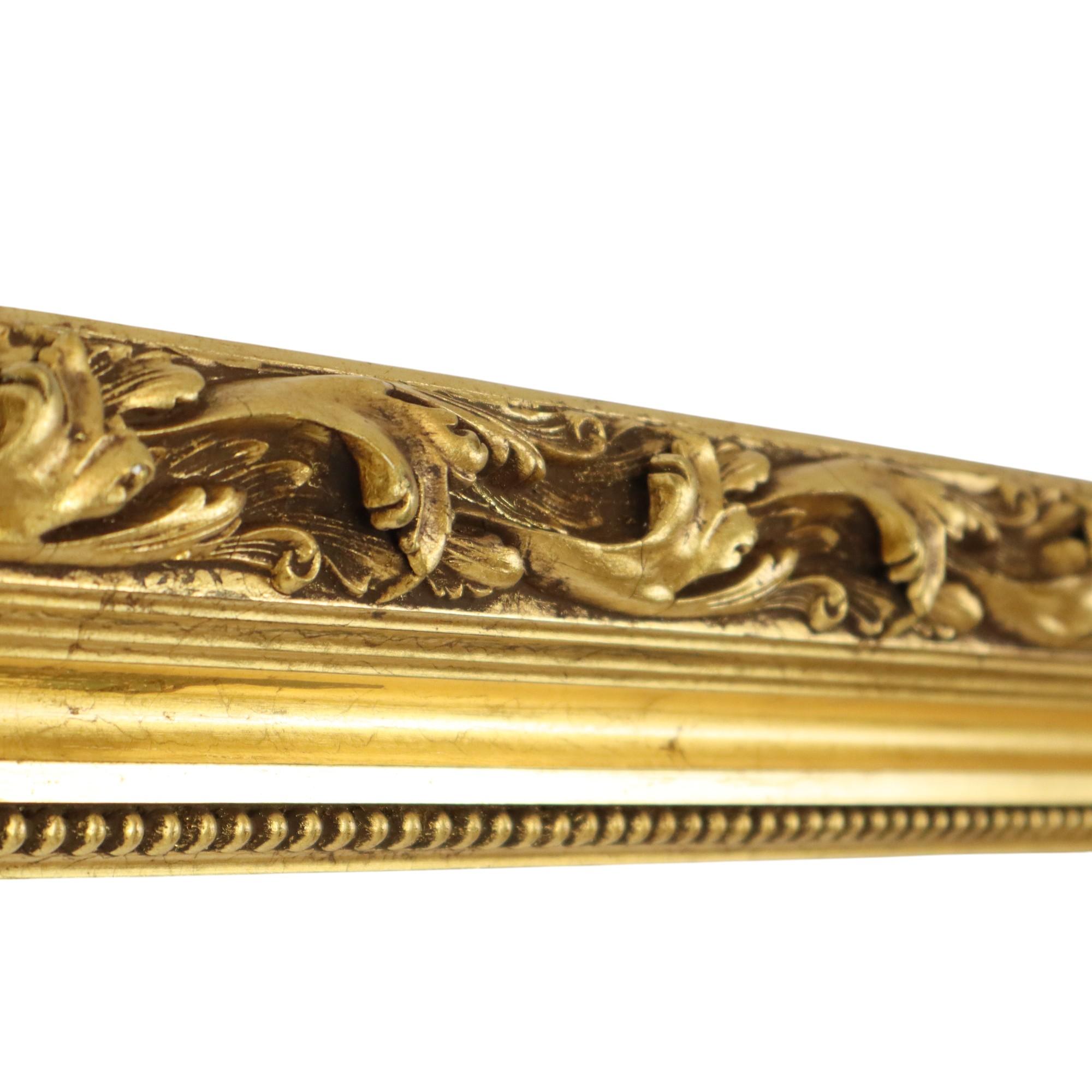 Antique Pinewood Baroque Style Frame Painting Gold Leaf 101cm For Sale 7