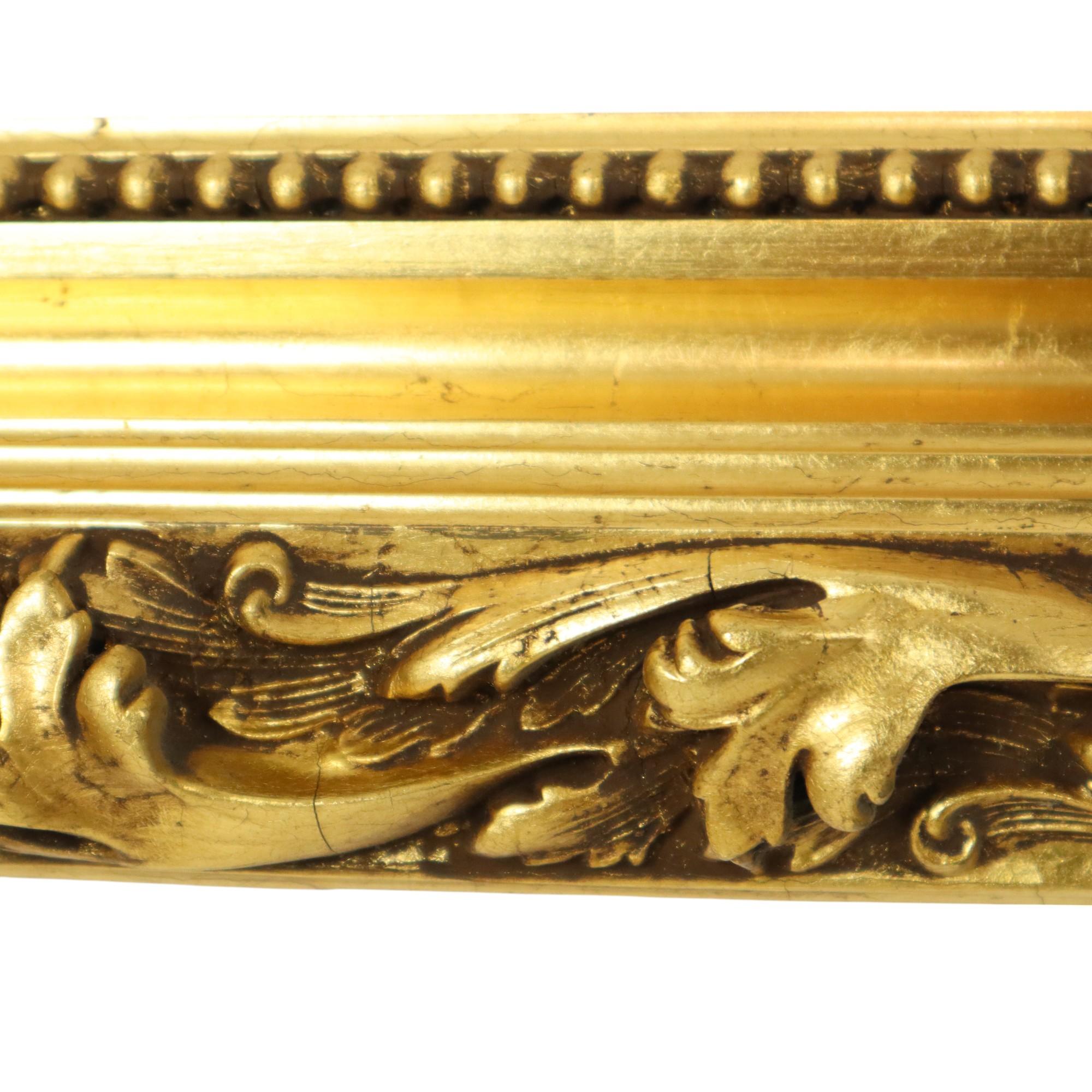 Antique Pinewood Baroque Style Frame Painting Gold Leaf 101cm For Sale 9