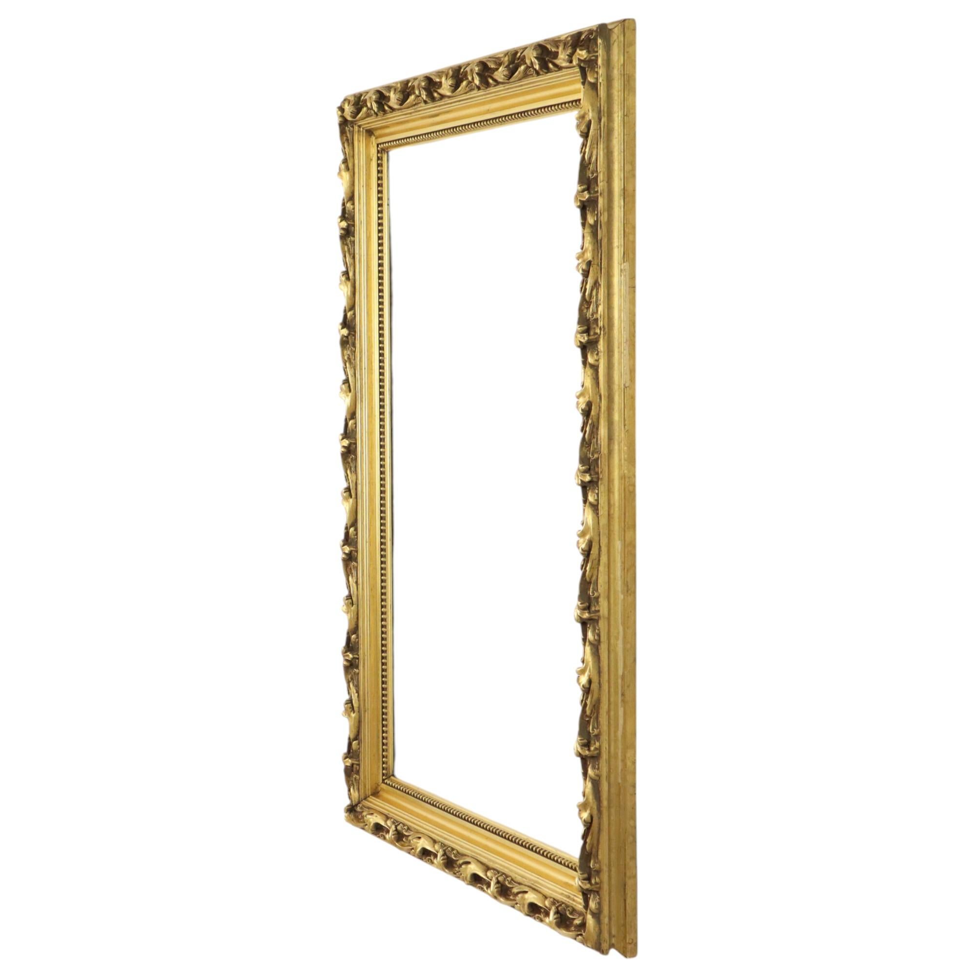 Antique Pinewood Baroque Style Frame Painting Gold Leaf 101cm For Sale 11