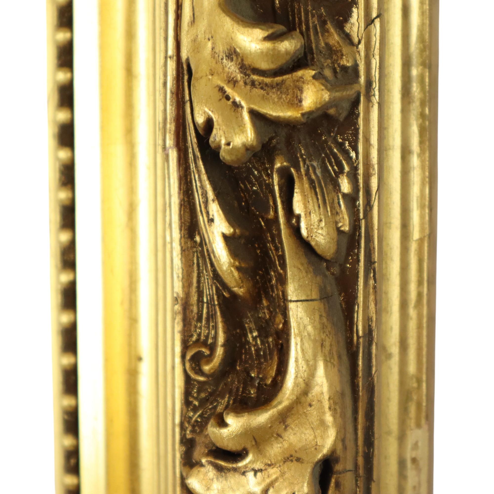 Antique Pinewood Baroque Style Frame Painting Gold Leaf 101cm For Sale 14