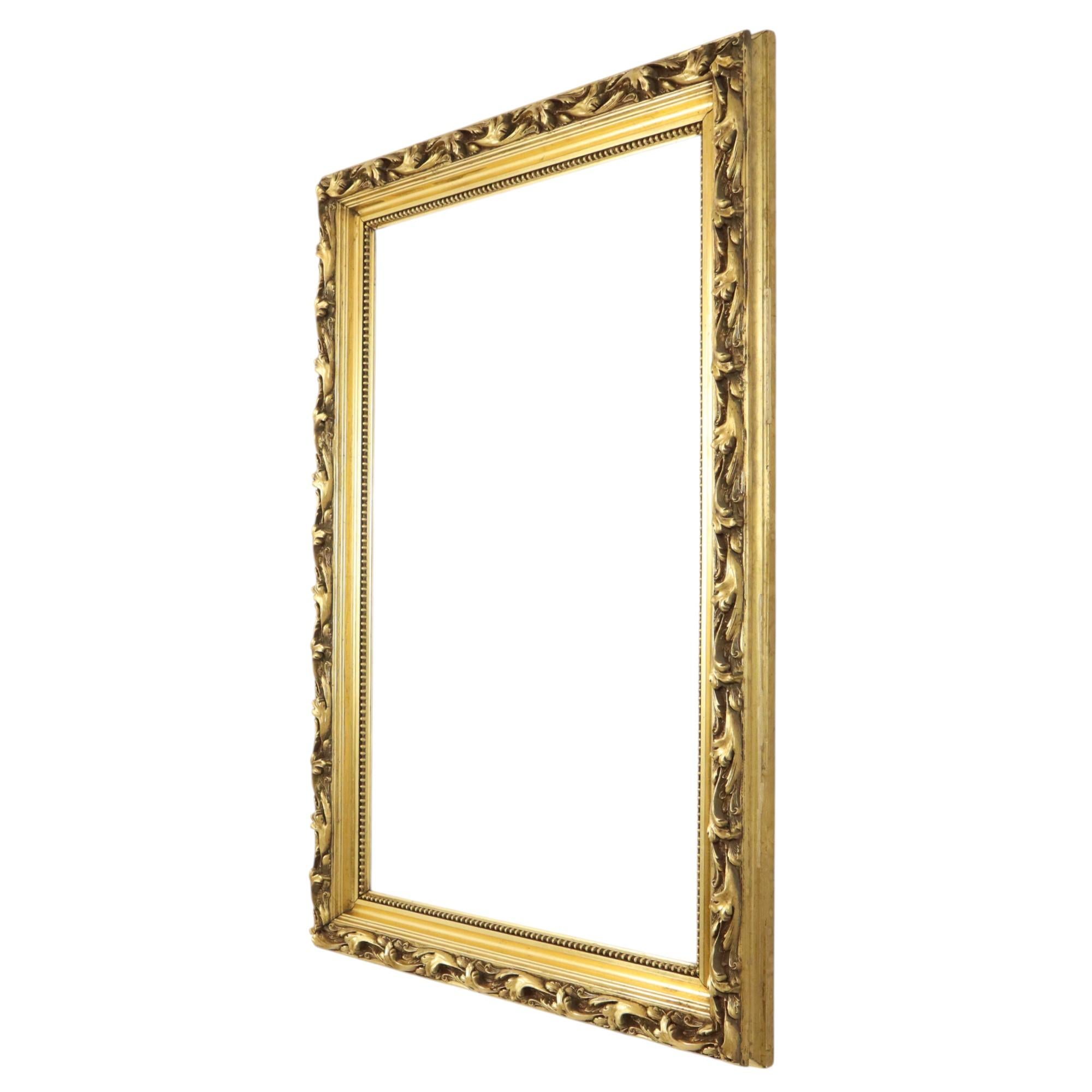 Antique Pinewood Baroque Style Frame Painting Gold Leaf 101cm For Sale 2