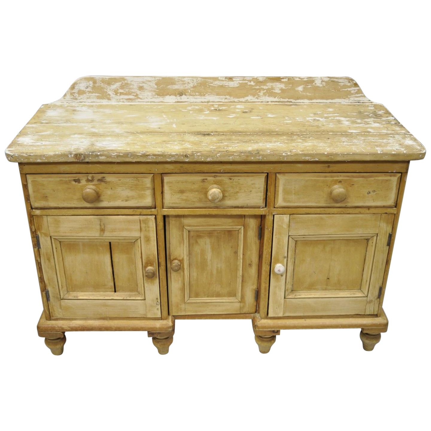 Antique Pinewood Distress Painted Sideboard Server Primitive Rustic