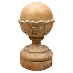 Antique Pinewood Natural Toned Architectural Finial with an acanthi embraced Orb