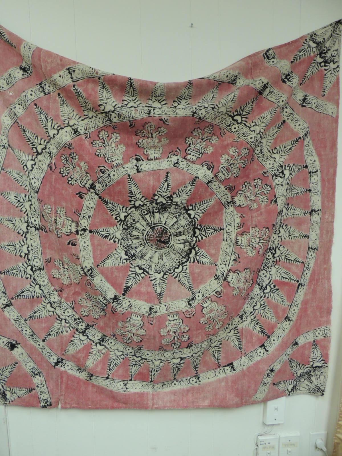 Moorish Antique Pink and Black Linen Hand Printed Indian Cloth