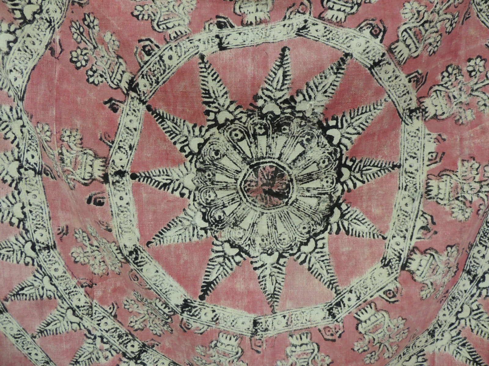 Hand-Crafted Antique Pink and Black Linen Hand Printed Indian Cloth