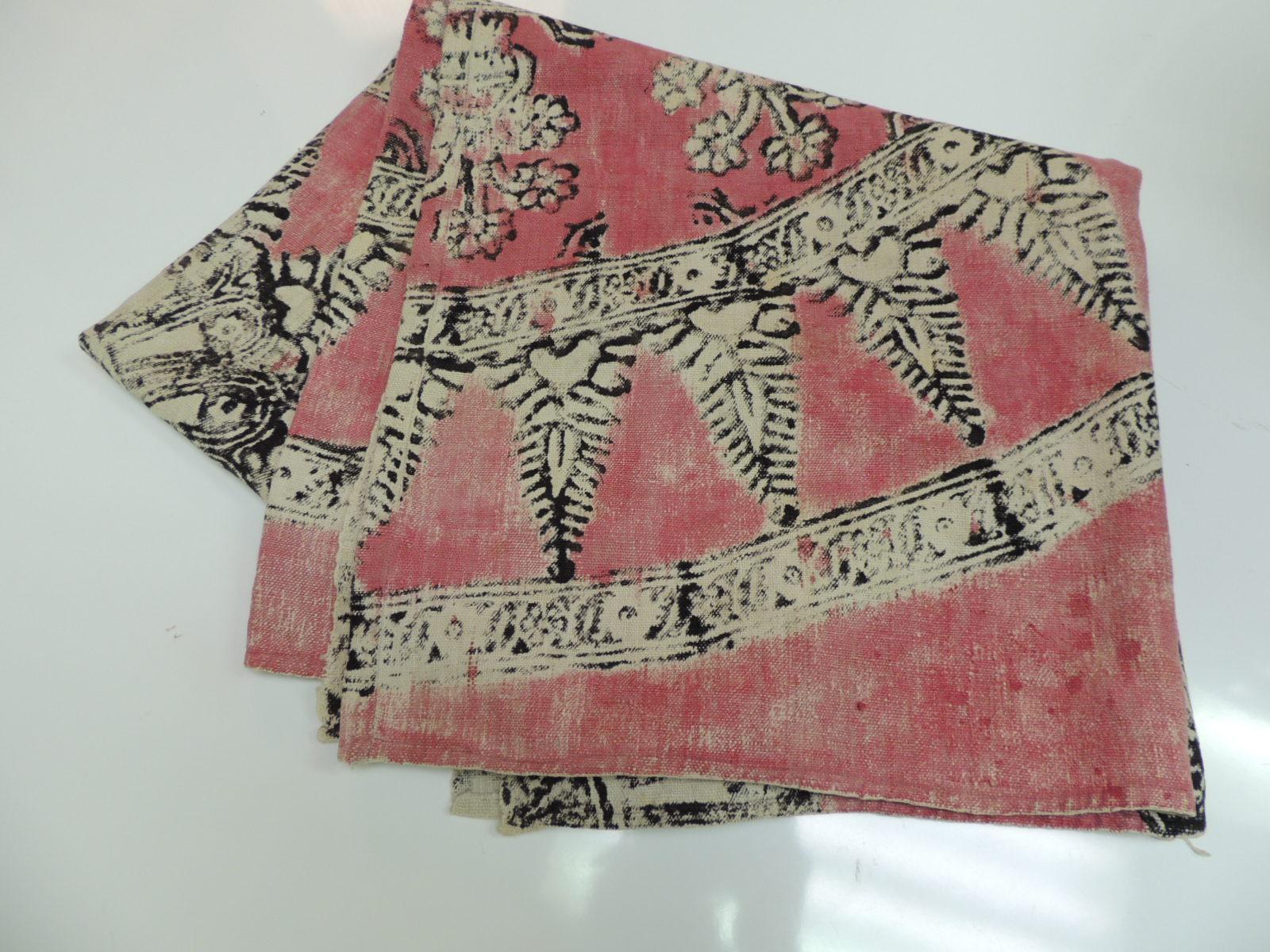 Antique Pink and Black Linen Hand Printed Indian Cloth 3