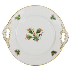 Antique Pink and Green Flower Pattern Chinoiserie Cake Plate with Twin Handles