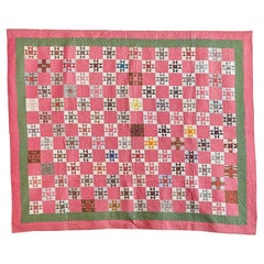 Antique Pink and Green “Variable Stars" Cotton Quilt, USA, Late 19th Century