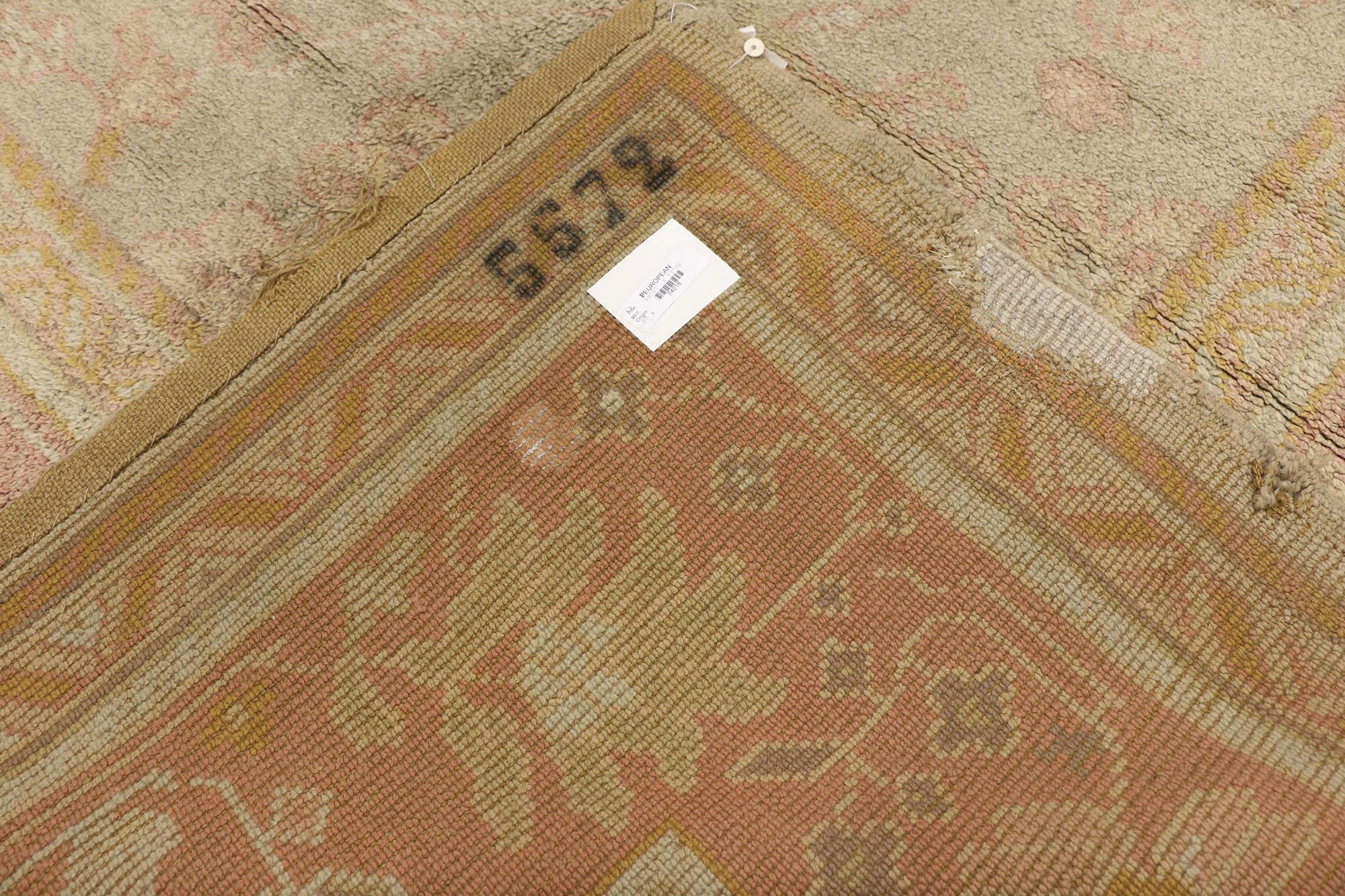20th Century Antique Pink and Light Green European Oushak Rug For Sale