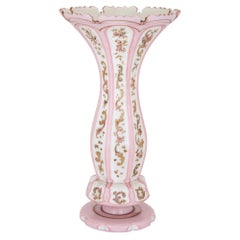 Antique Pink and White Bohemian Opaline Glass Vase