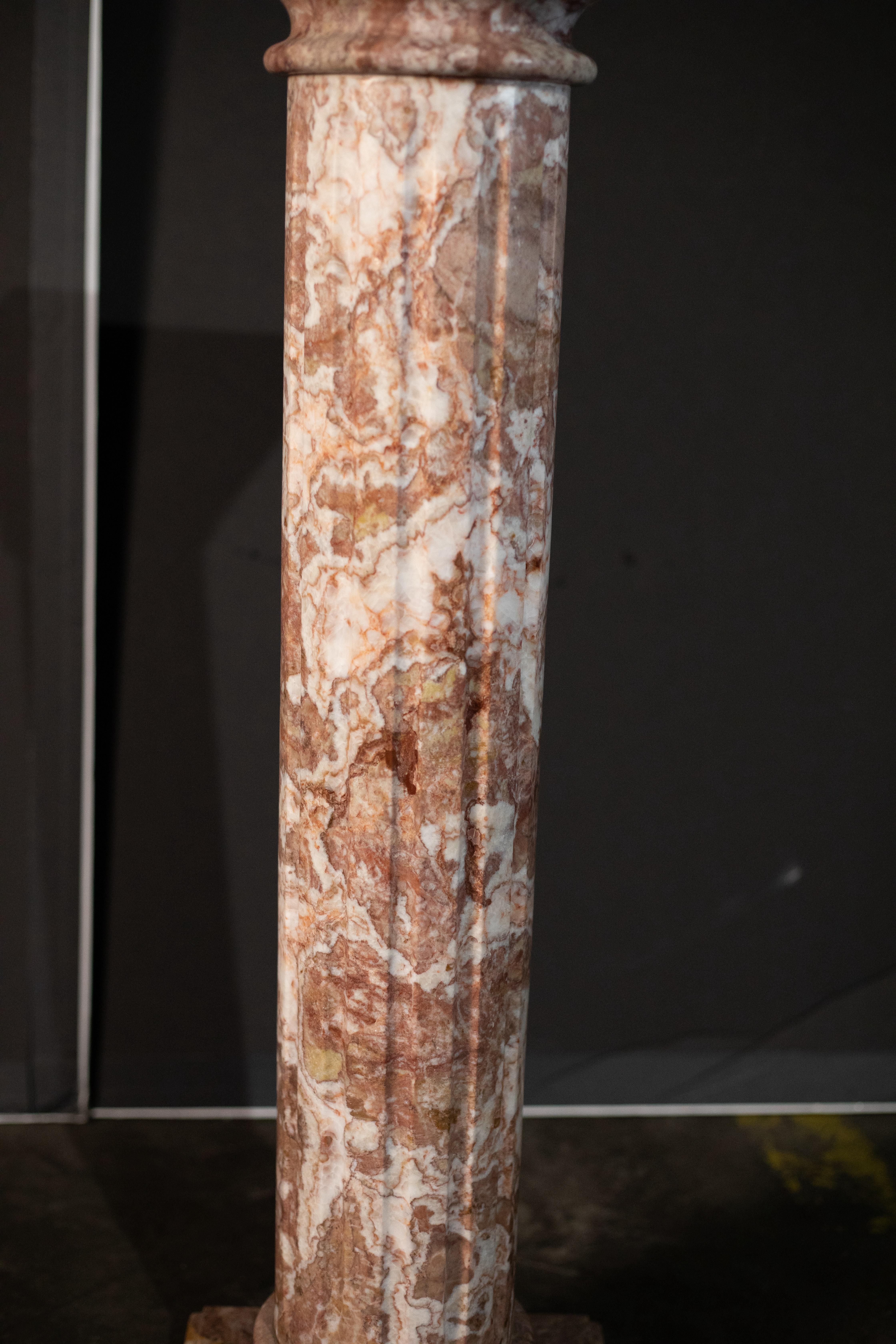 Antique Pink Breccia Marble Pedestal / Classical Column For Sale 1