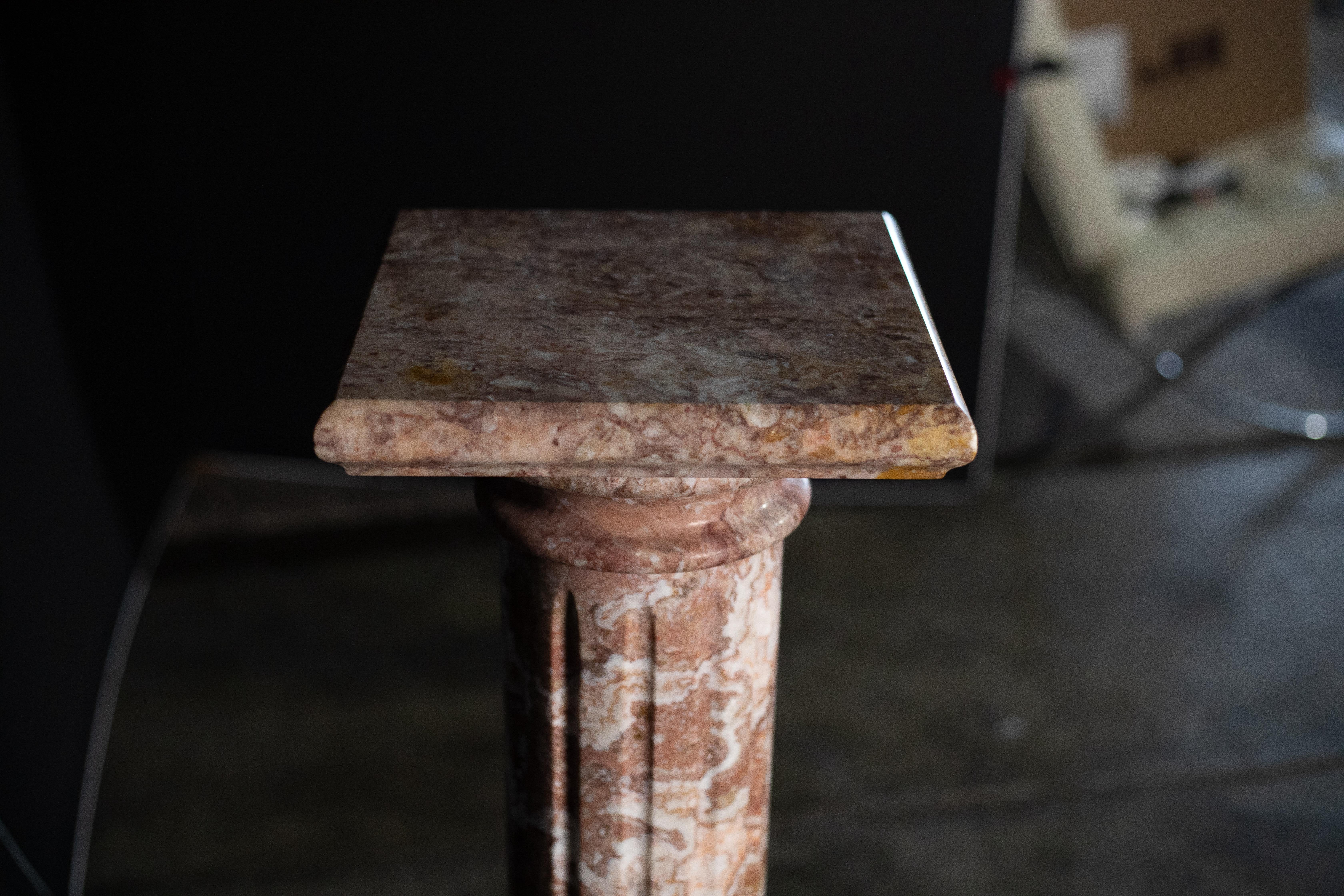 Antique Pink Breccia Marble Pedestal / Classical Column For Sale 2